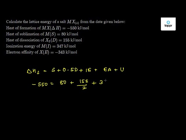 Calculate The Lattice Energy Of A Salt Mx S From The Date Given Below