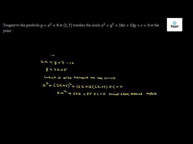 Tangent To The Parabola Y X 2 6 At 1 7 Touches The Circle X 2 Y 2 16x 12y C 0 At The Point