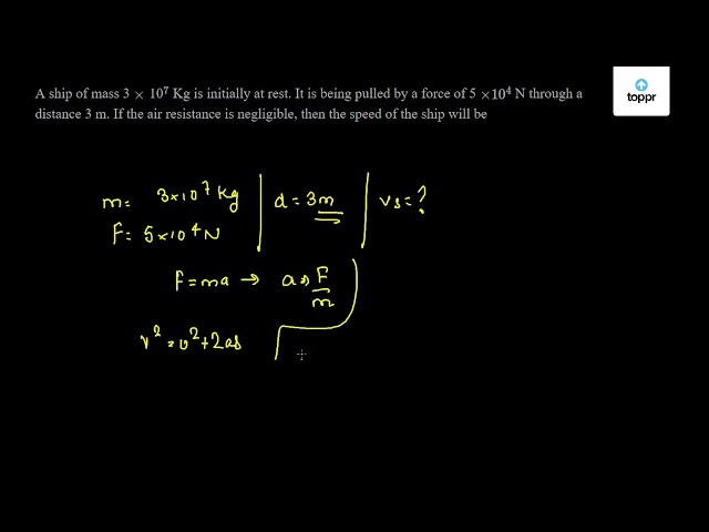 A ship of mass 3 × 10 ^7 Kg is initially at rest. It is being pulled by ...