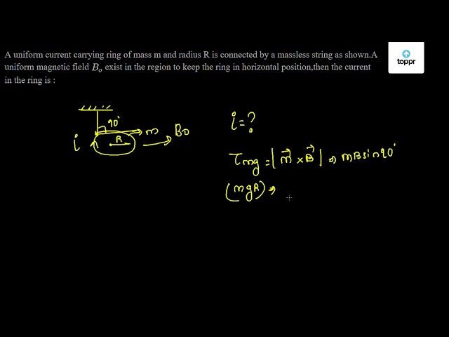 A uniform current carrying ring of mass m and radius R is connected by ...