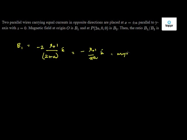 Two Parallel Wires Carrying Equal Currents In Opposite Directions Are Placed At X A Parallel To Y Axis With Z 0 Magnetic Field At Origin O Is