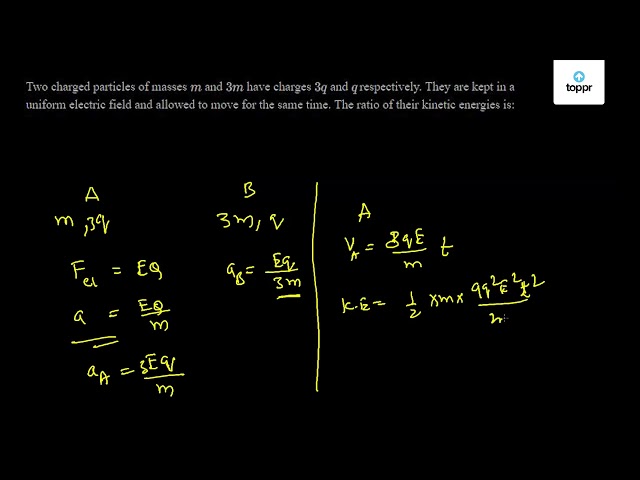 Two charged particles of masses m and 3 m have charges 3q and q ...