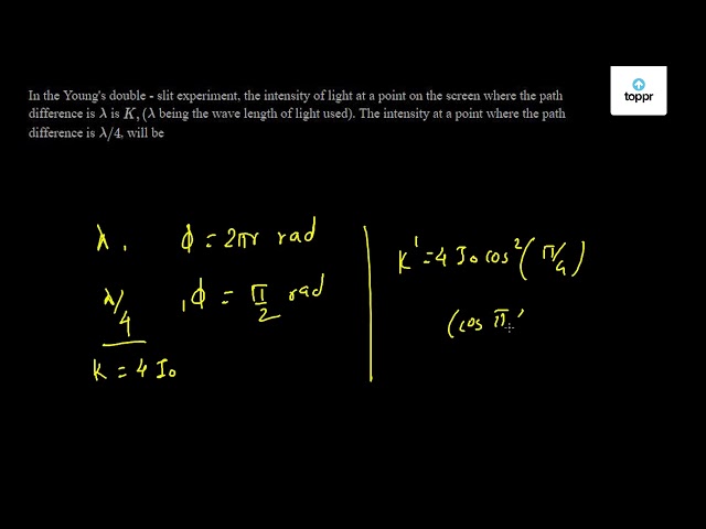 In The Young S Double Slit Experiment The Intensity Of Light At A Point On The Screen Where The Path Difference Is Lambda Is K Lambda Being The Wave Length Of Light