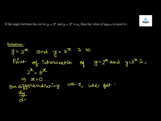 If the angle between the curves y = 2^x and y = 3^x is alpha, then the ...