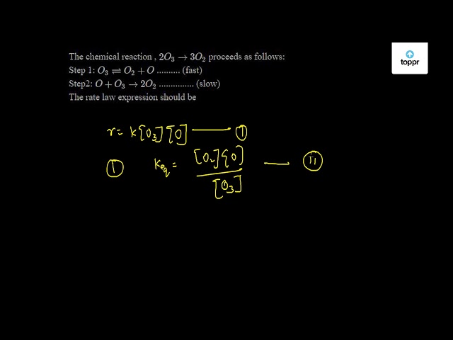 The Chemical Reaction 2o3 3o2 Proceeds As Follows Step 1 O3 O2 O Fast Step2 O O3 2o2 Slow The Rate Law Expression Should Be