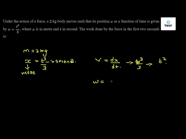 Under The Action Of A Force A 2 Kg Body Moves Such That Its Position X As A Function Of Time T Is Given X T 33 Where X Is