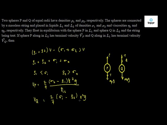 Two Spheres P And Q Of Equal Radii Have Densities R1 And R2 Respectively The Spheres Are Connected By A Massless String And Placed In Liquids L1 And L2 Of Densities