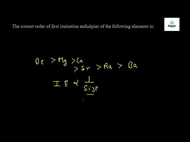 The Correct Order Of First Ionisation Enthalpies Of The Following Elements Is