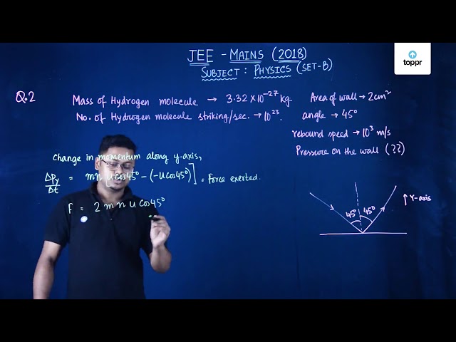 The Mass Of A Hydrogen Molecule Is 3 32 10 27 Kg If 10 23 Hydrogen Molecules Strike Per Second A Fixed Wall Of Area 2 Cm 2 At An Angle Of 45 O To The