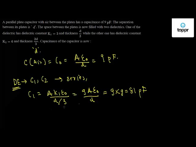 A parallel plate capacitor with air between the plates has a ...