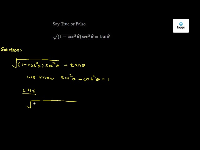 1 Cos 2theta Sec 2theta Tantheta Is It True Or False