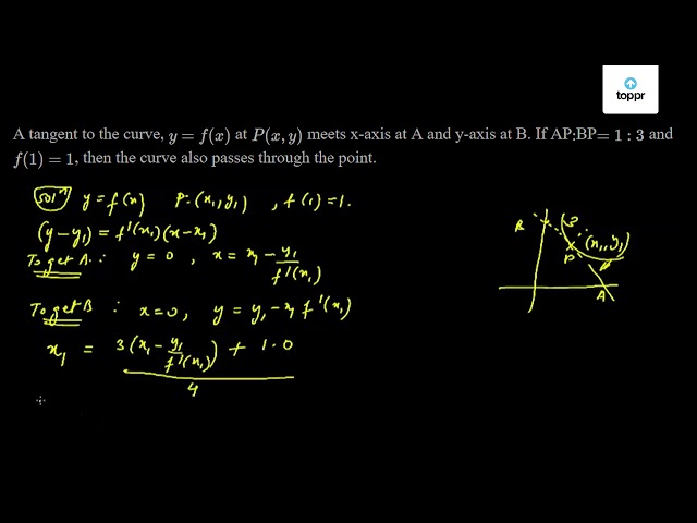 A Tangent To The Curve Y F X At P X Y Meets X Axis At A And Y Axis At B If Ap Bp 1 3 And F 1 1