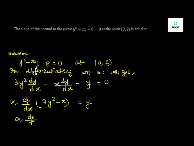 The Slope Of The Normal To The Curve Y 3 Xy 8 0 At The Point 0 2 Is Equal To