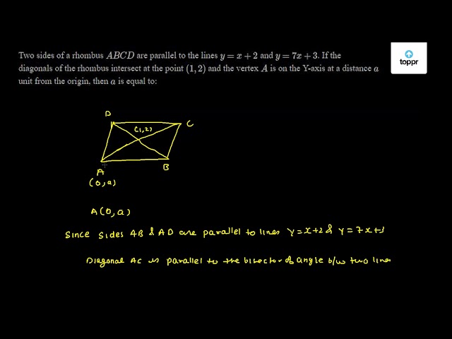 two-sides-of-a-rhombus-abcd-are-parallel-to-the-lines-y-x-2-and-y