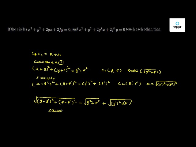 If The Circles X 2 Y 2 2gx 2fy 0 And X 2 Y 2 2g 1x 2f 1y 0 Touch Each Other Then